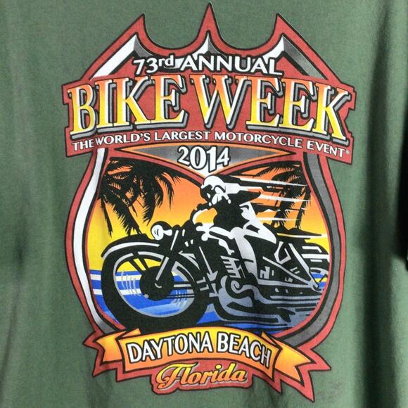 2014 73rd Annual Bike Week Daytona Beach Florida T Shirt Green 2XL - Picture 2 of 5
